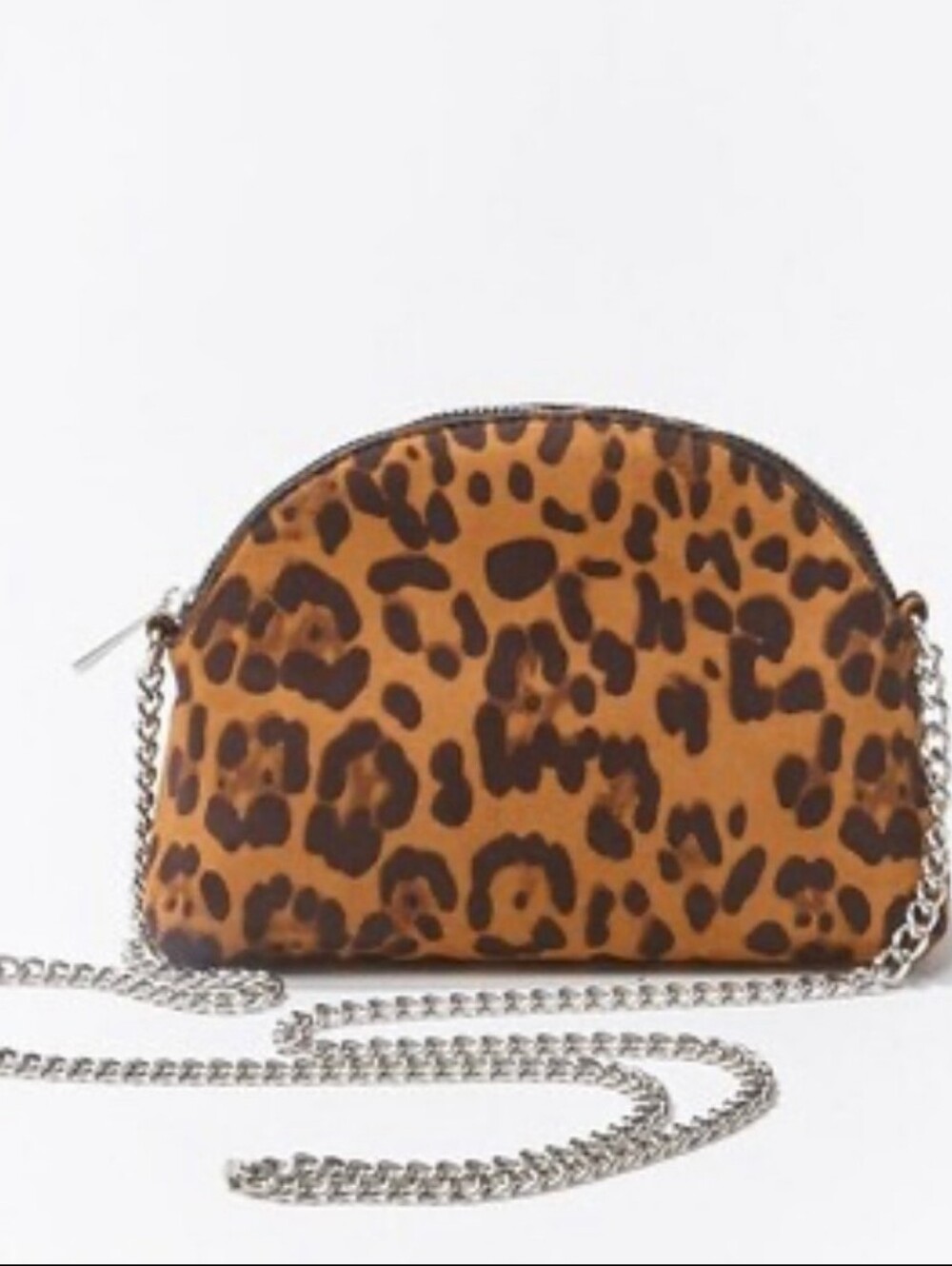 Forever 21 Animal Print Suede Feel Crossbody Bag with Silver Chain Strap 8.5x6